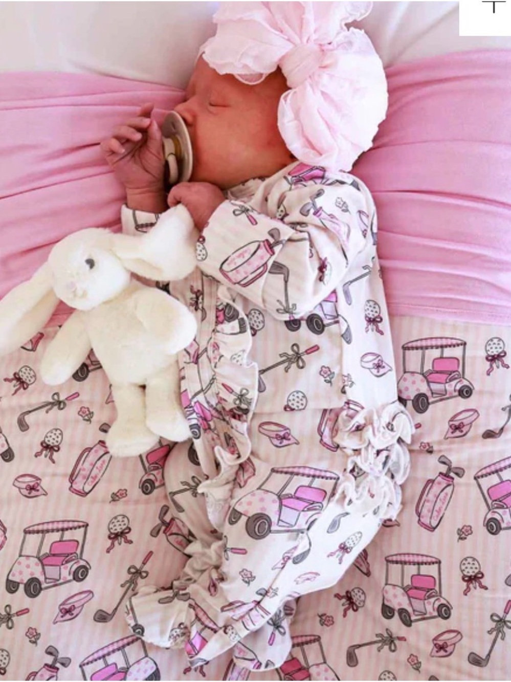 Caden Lane NWOT Pink Caddie Crew Golf Cart Ruffle Footie Sleeper 0-3 Months